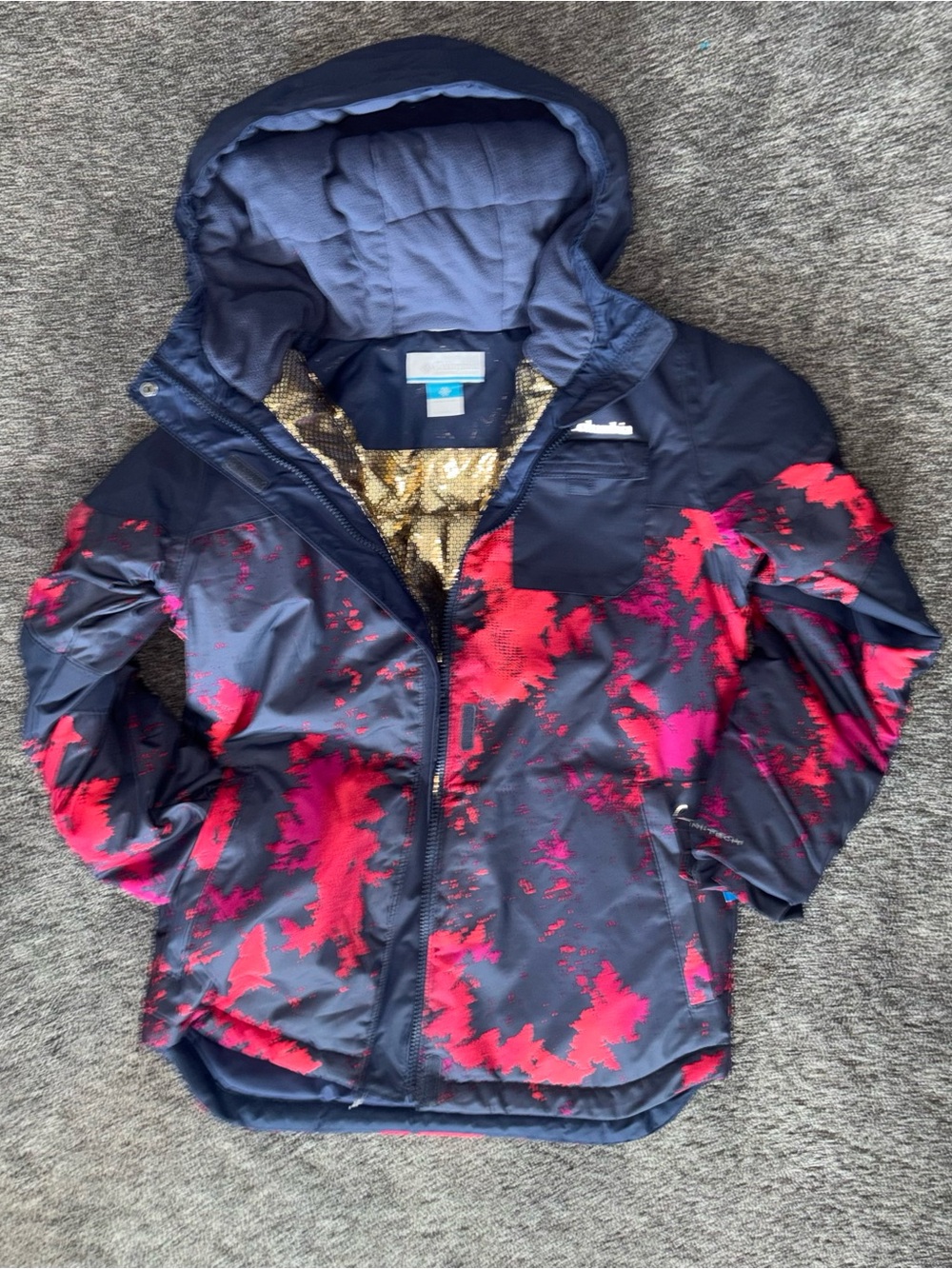Columbia Navy Jacket with Bright Pink Print Hooded Shell | NWT * - Picture 3 of 16